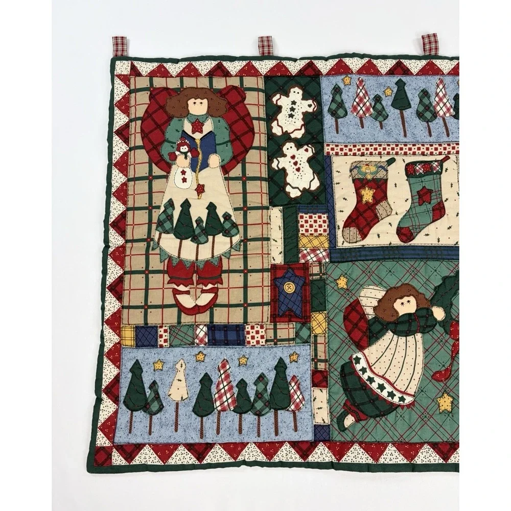 Vintage Christmas Quilted Wall Hanging Angel Stocking Patchwork Holiday 25x30